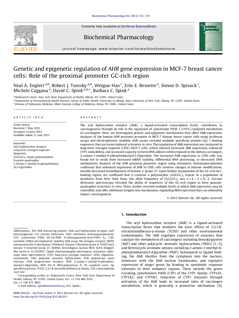 Genetic and epigenetic regulation of AHR gene expression in MCF-7 breast cancer cells: Role of the proximal promoter GC-rich region