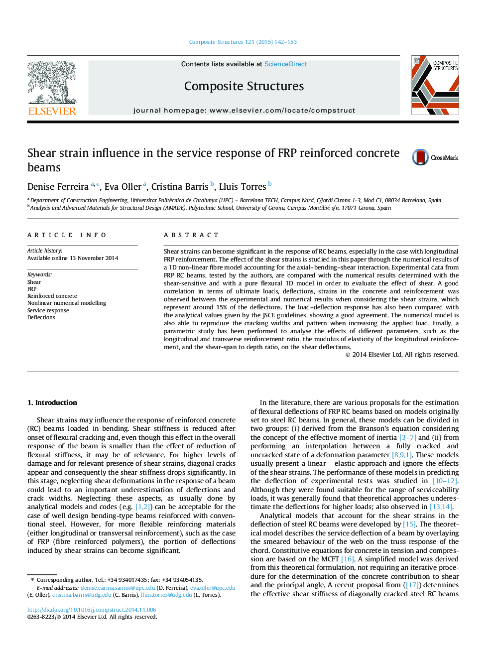 Shear strain influence in the service response of FRP reinforced concrete beams