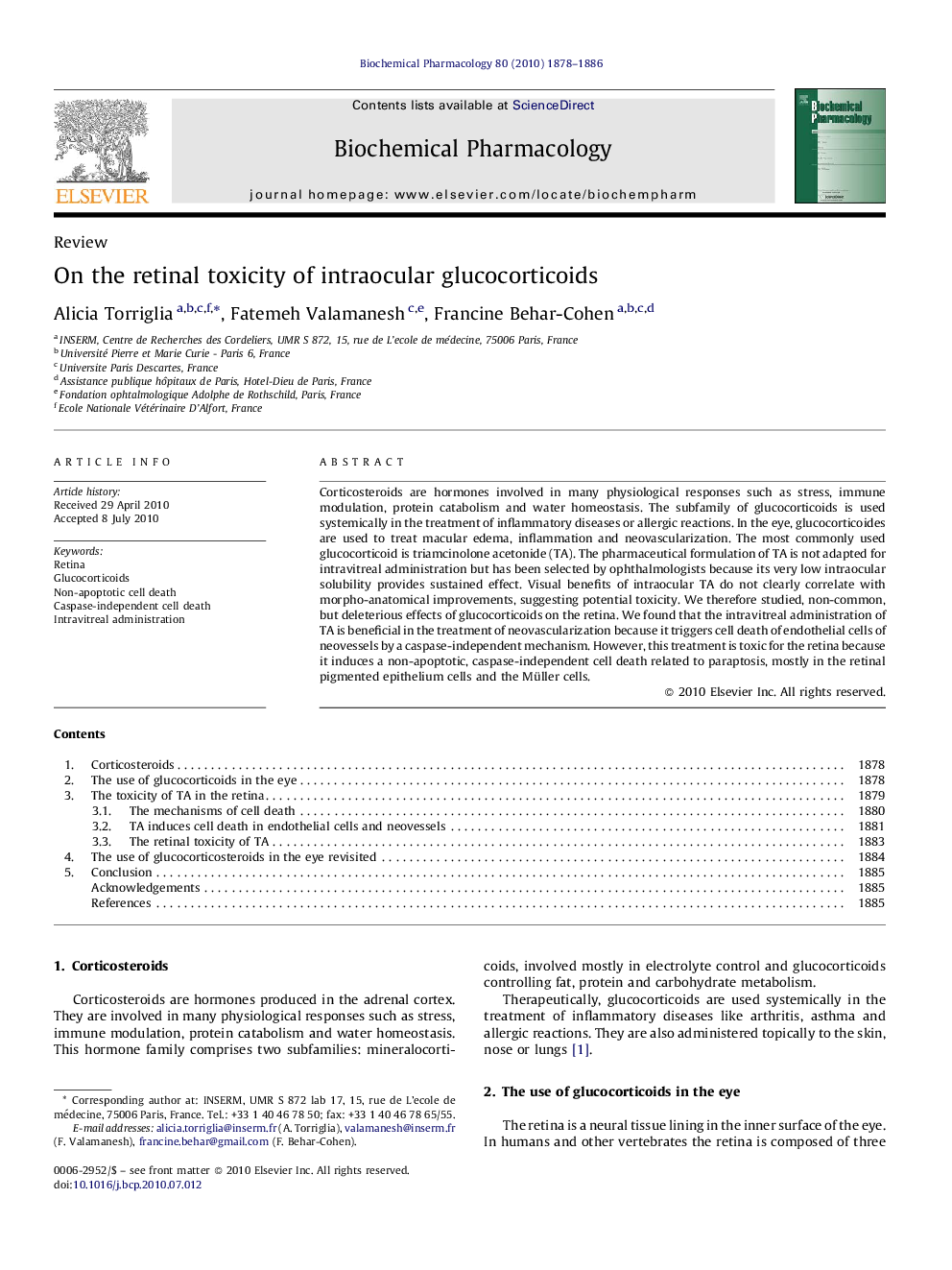 On the retinal toxicity of intraocular glucocorticoids