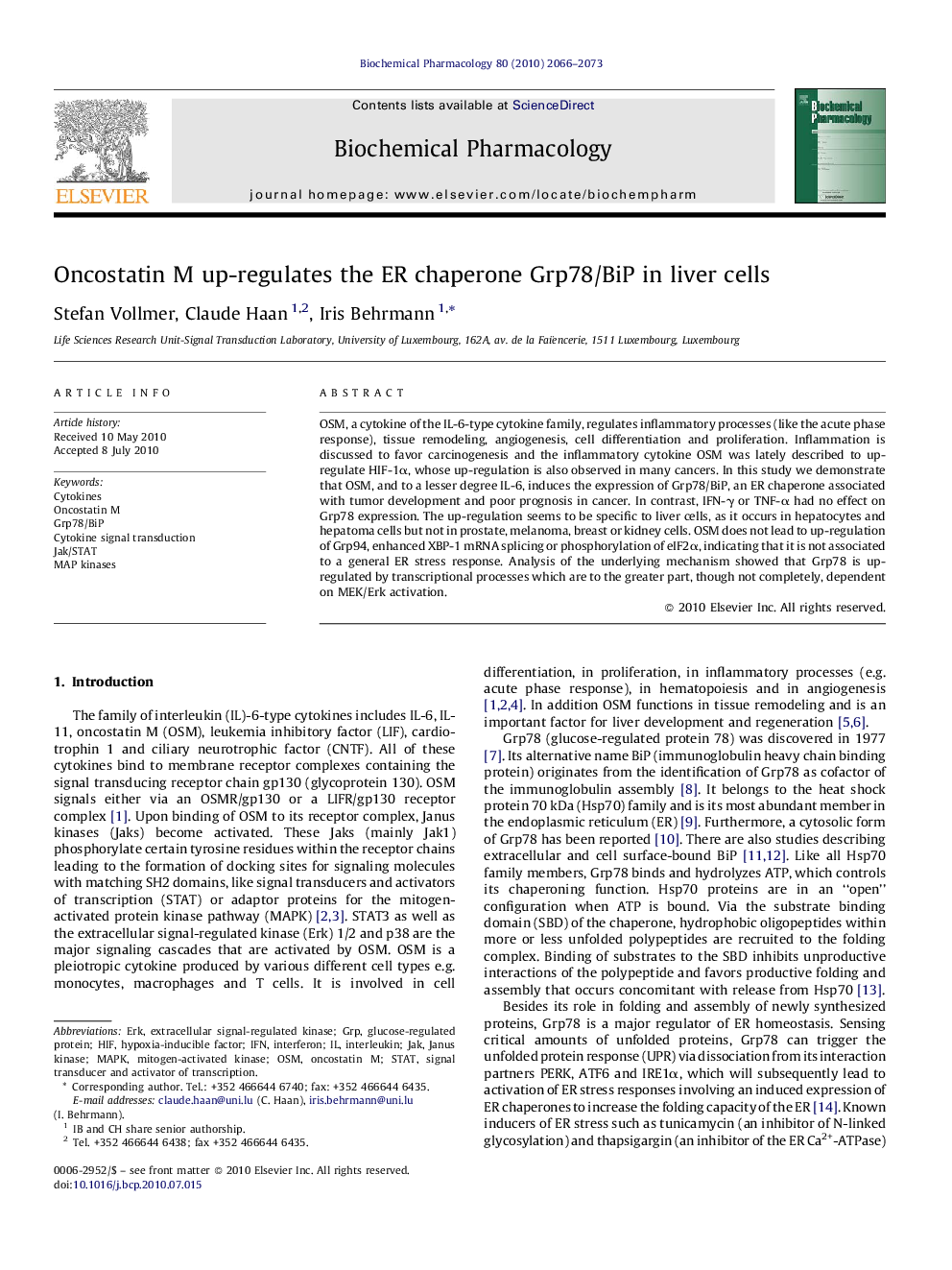 Oncostatin M up-regulates the ER chaperone Grp78/BiP in liver cells