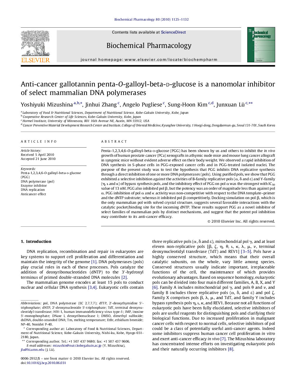 Anti-cancer gallotannin penta-O-galloyl-beta-d-glucose is a nanomolar inhibitor of select mammalian DNA polymerases