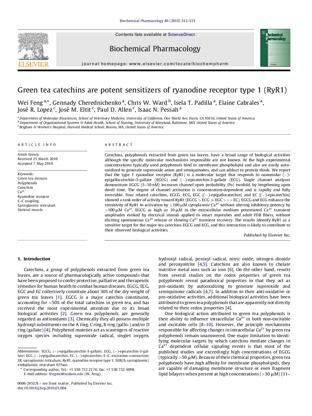 Green tea catechins are potent sensitizers of ryanodine receptor type 1 (RyR1)