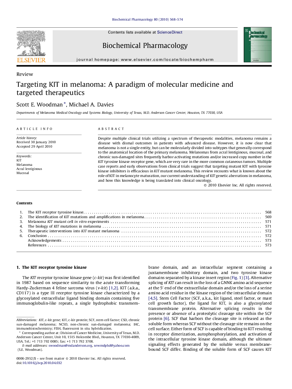 Targeting KIT in melanoma: A paradigm of molecular medicine and targeted therapeutics