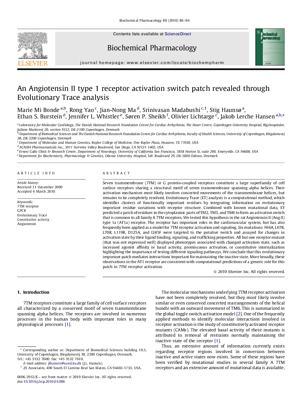 An Angiotensin II type 1 receptor activation switch patch revealed through Evolutionary Trace analysis