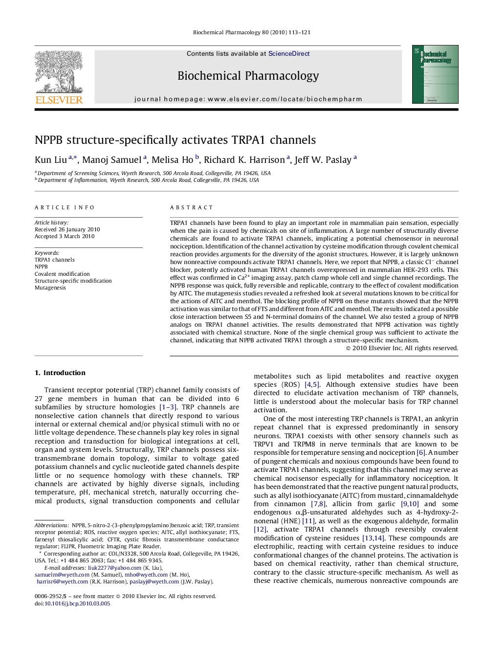 NPPB structure-specifically activates TRPA1 channels