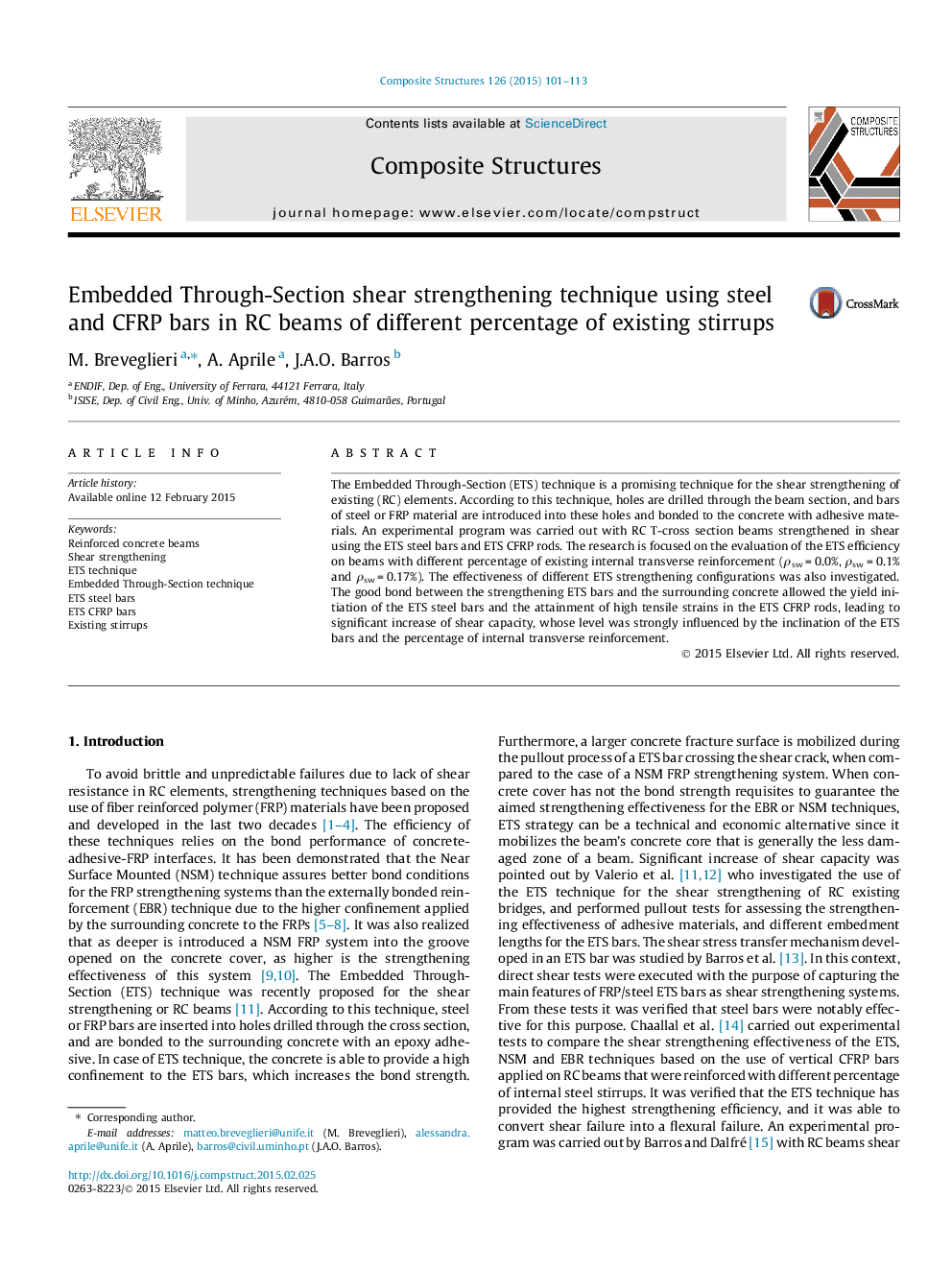 Embedded Through-Section shear strengthening technique using steel and CFRP bars in RC beams of different percentage of existing stirrups