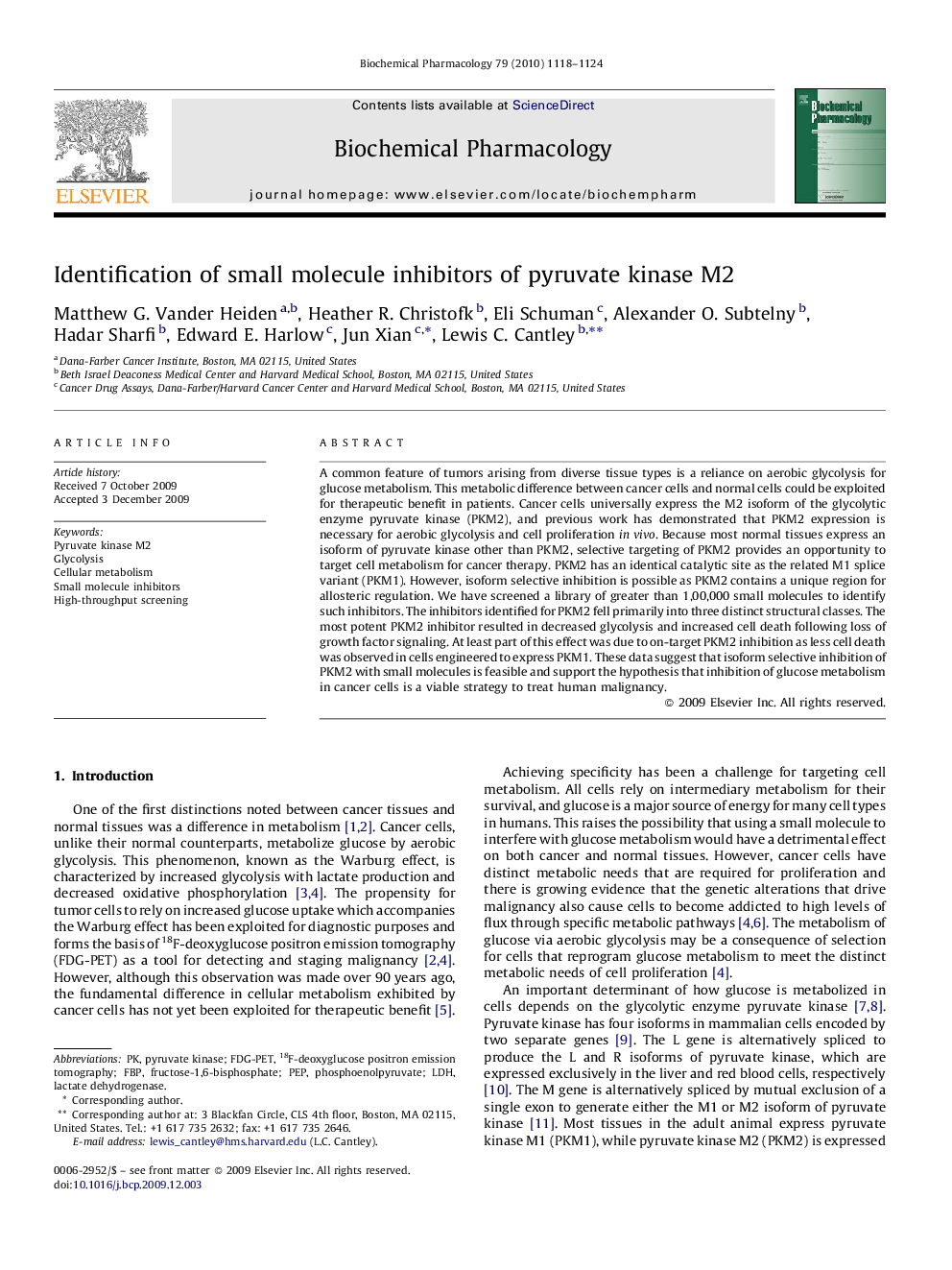 Identification of small molecule inhibitors of pyruvate kinase M2