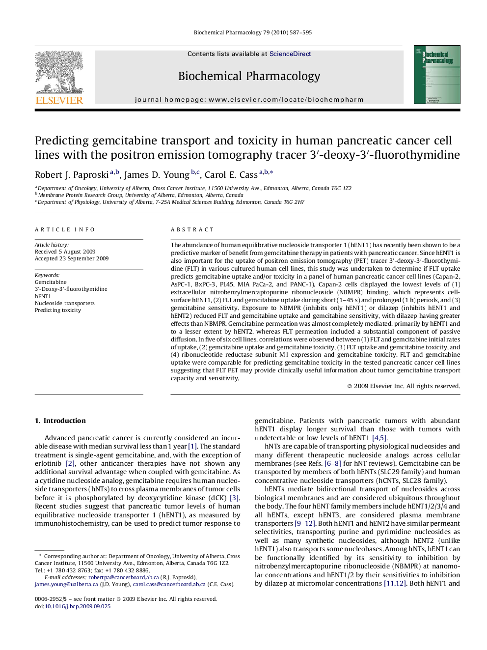 Predicting gemcitabine transport and toxicity in human pancreatic cancer cell lines with the positron emission tomography tracer 3′-deoxy-3′-fluorothymidine