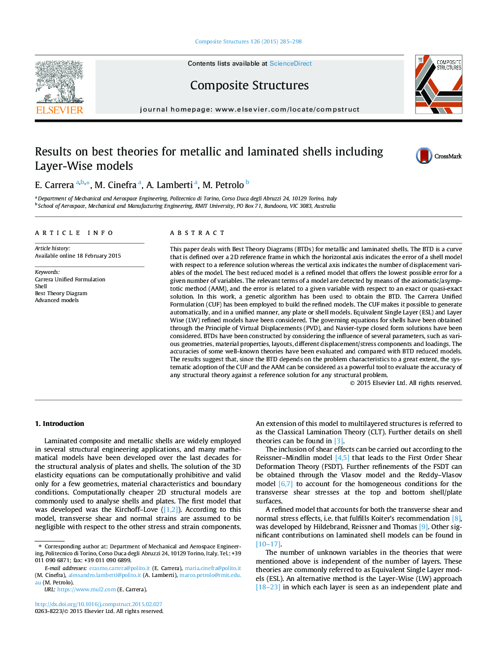 Results on best theories for metallic and laminated shells including Layer-Wise models