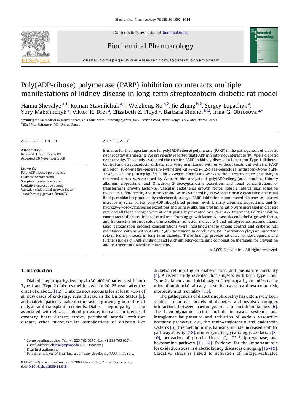 Poly(ADP-ribose) polymerase (PARP) inhibition counteracts multiple manifestations of kidney disease in long-term streptozotocin-diabetic rat model