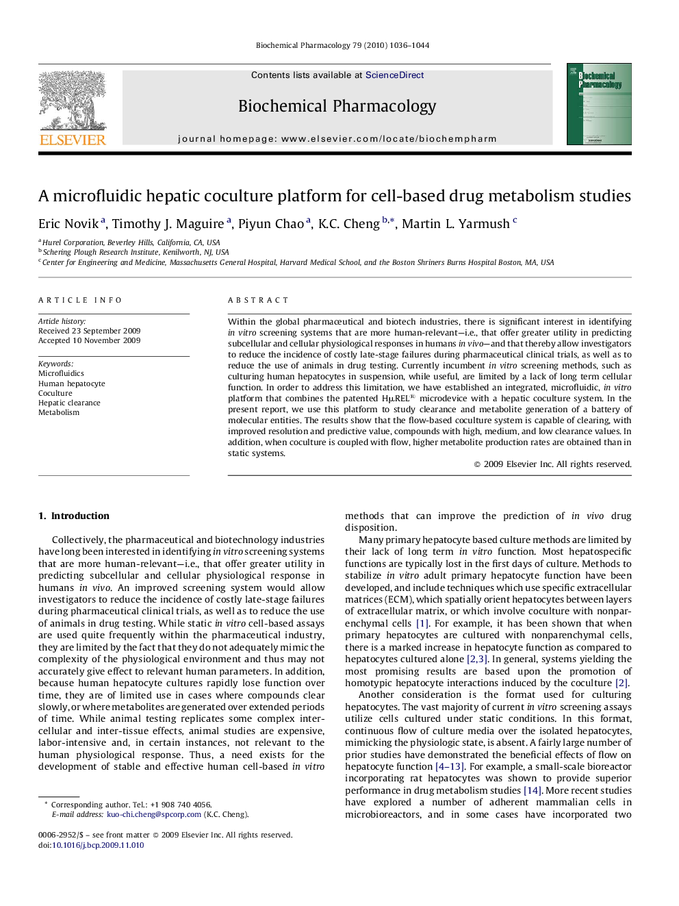 A microfluidic hepatic coculture platform for cell-based drug metabolism studies