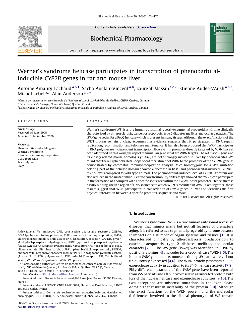 Werner's syndrome helicase participates in transcription of phenobarbital-inducible CYP2B genes in rat and mouse liver