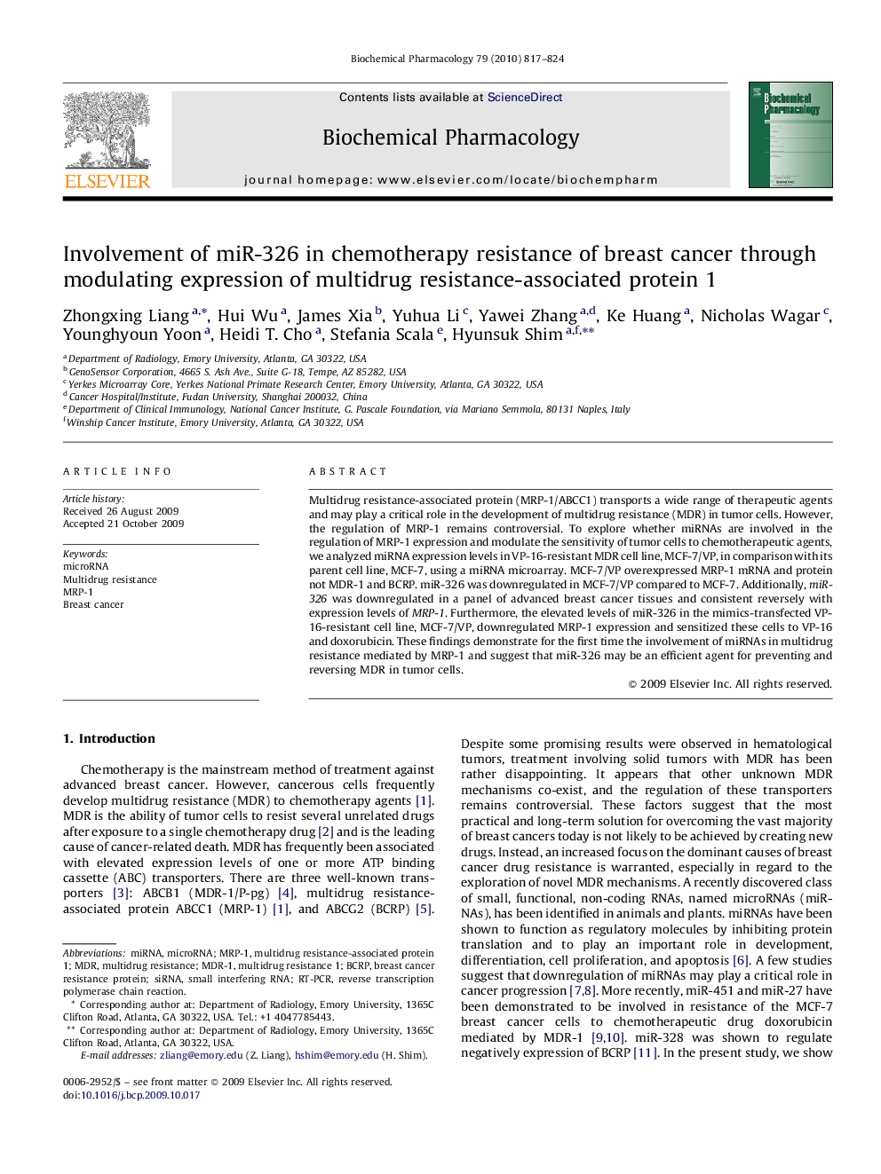 Involvement of miR-326 in chemotherapy resistance of breast cancer through modulating expression of multidrug resistance-associated protein 1