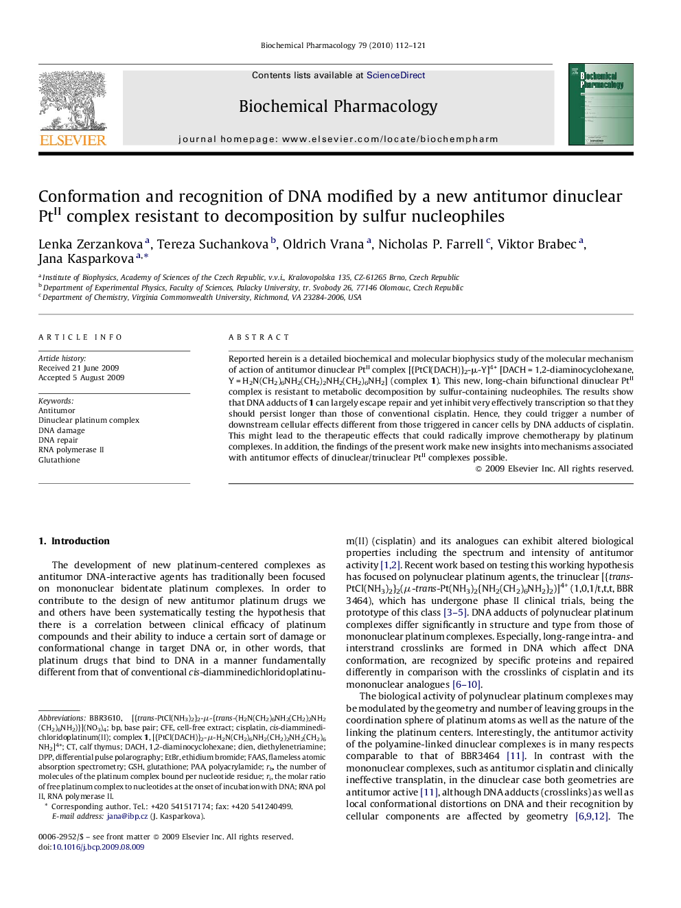 Conformation and recognition of DNA modified by a new antitumor dinuclear PtII complex resistant to decomposition by sulfur nucleophiles