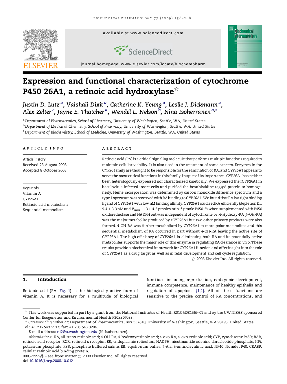 Expression and functional characterization of cytochrome P450 26A1, a retinoic acid hydroxylase 