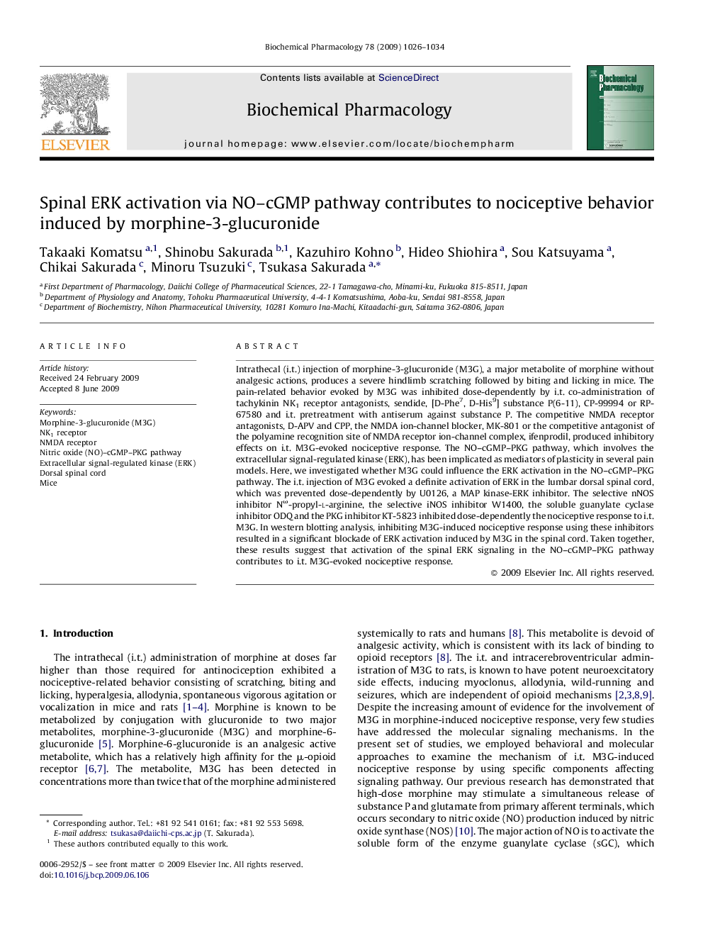 Spinal ERK activation via NO–cGMP pathway contributes to nociceptive behavior induced by morphine-3-glucuronide