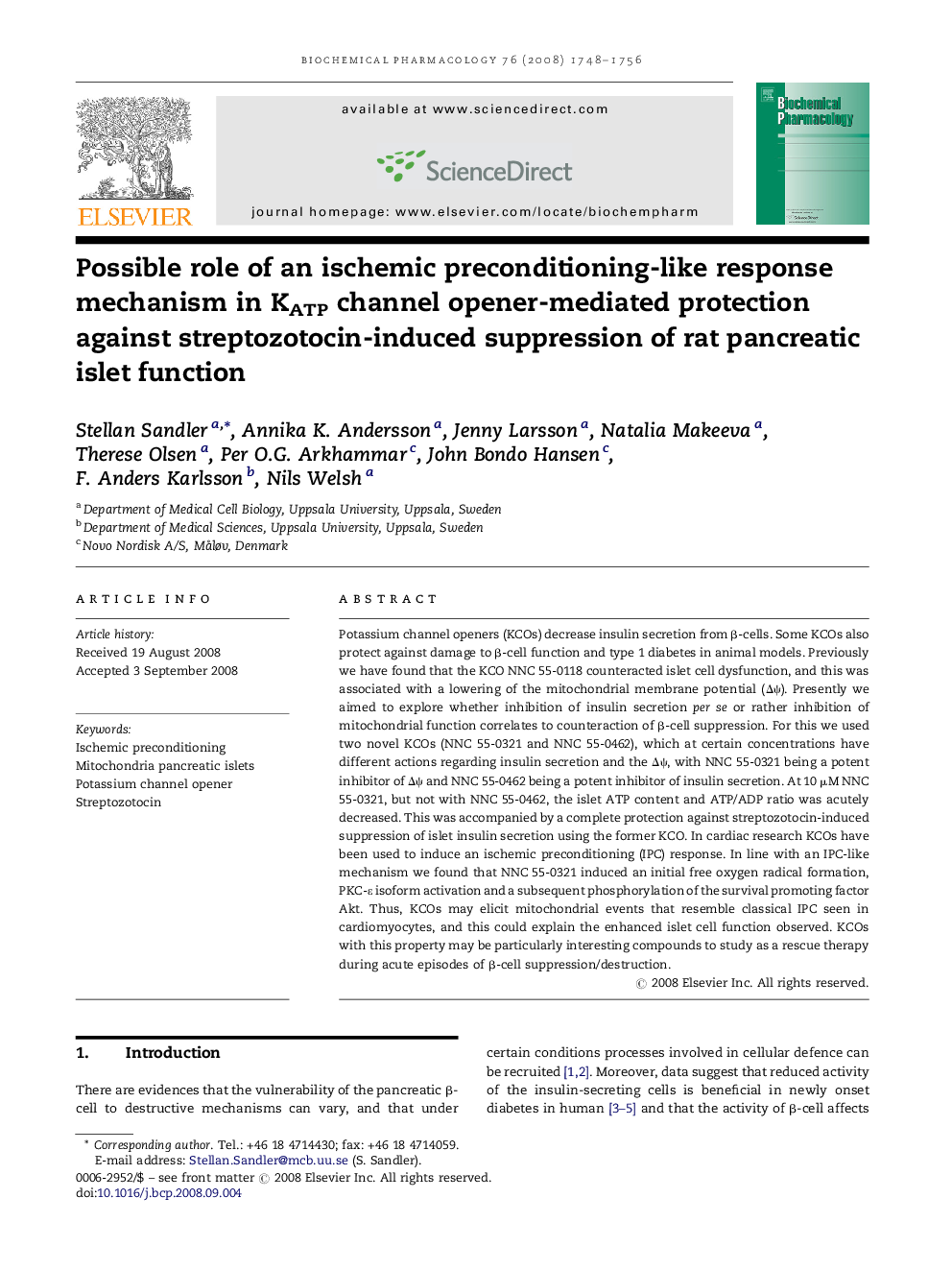 عکس صفحه اول مقاله: Possible role of an ischemic preconditioning-like response mechanism in KATP channel opener-mediated protection against streptozotocin-induced suppression of rat pancreatic islet function Possible role of an ischemic preconditioning-like response mechanism in KATP channel opener-mediated protection against streptozotocin-induced suppression of rat pancreatic islet function