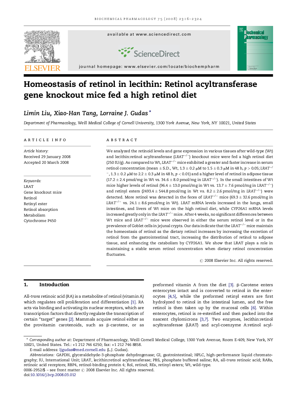 Homeostasis of retinol in lecithin: Retinol acyltransferase gene knockout mice fed a high retinol diet