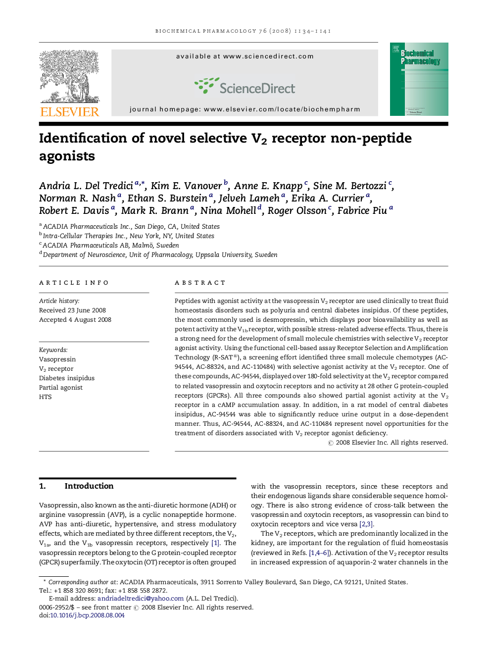 Identification of novel selective V2 receptor non-peptide agonists