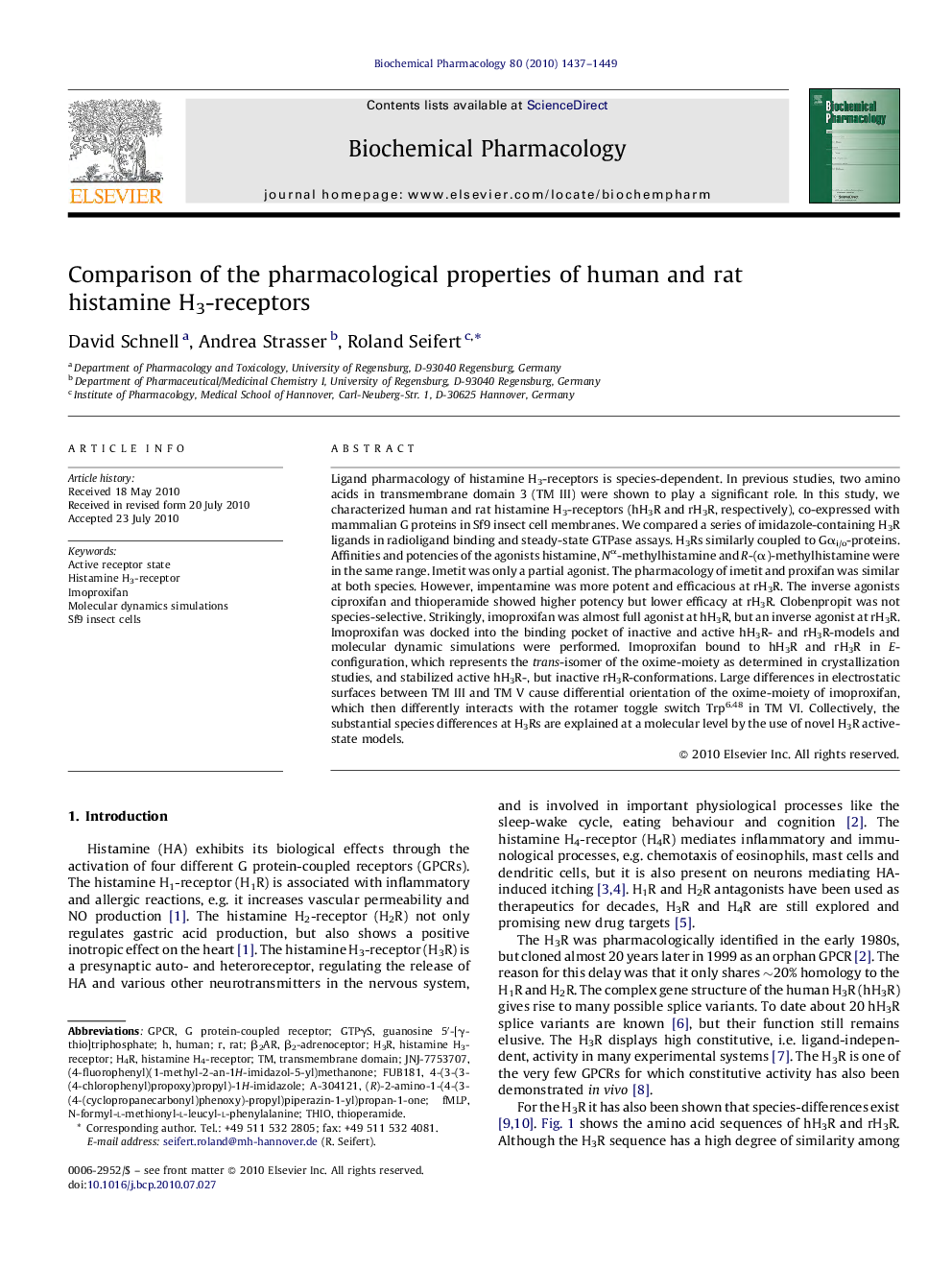 Comparison of the pharmacological properties of human and rat histamine H3-receptors