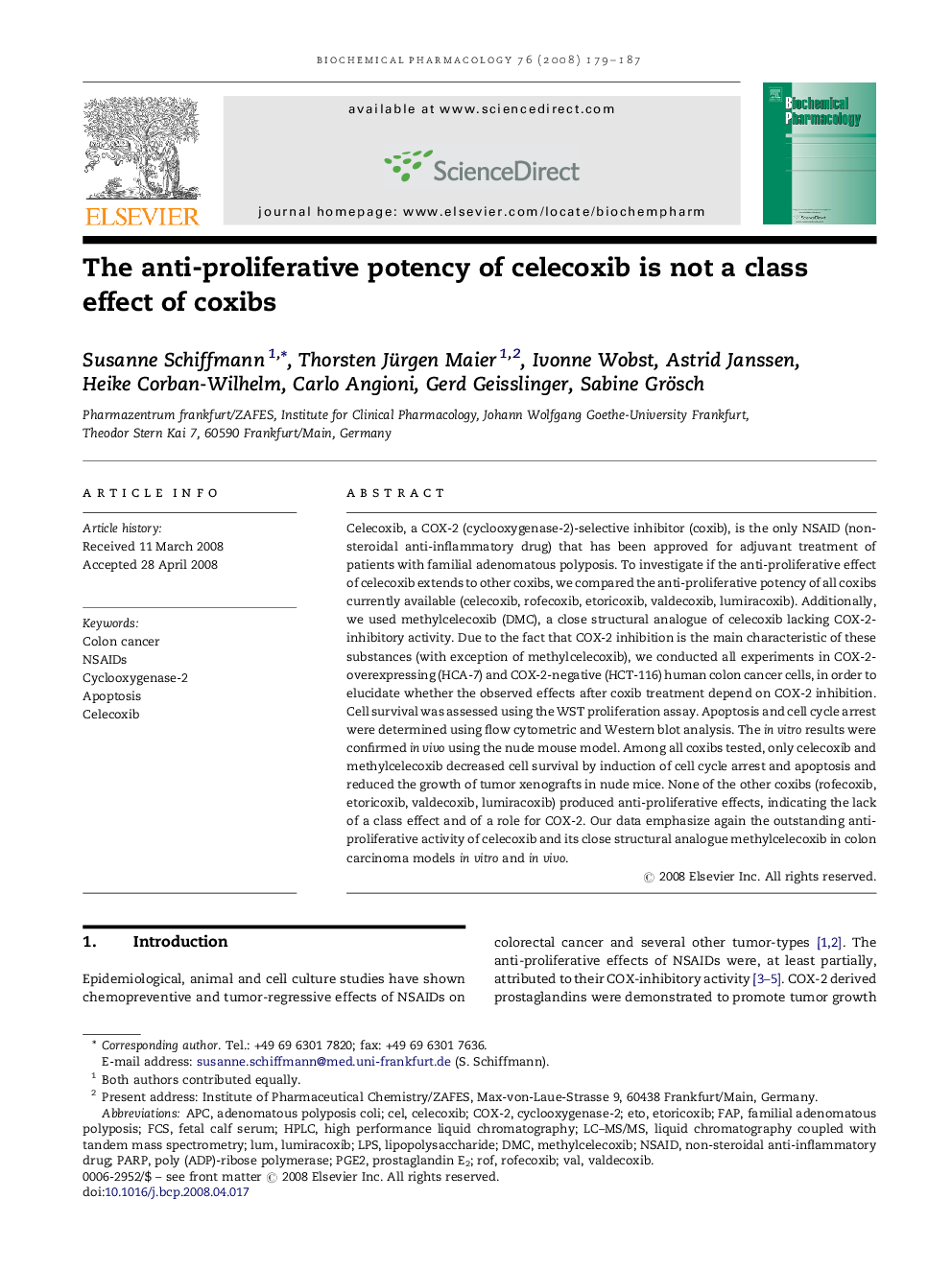 The anti-proliferative potency of celecoxib is not a class effect of coxibs