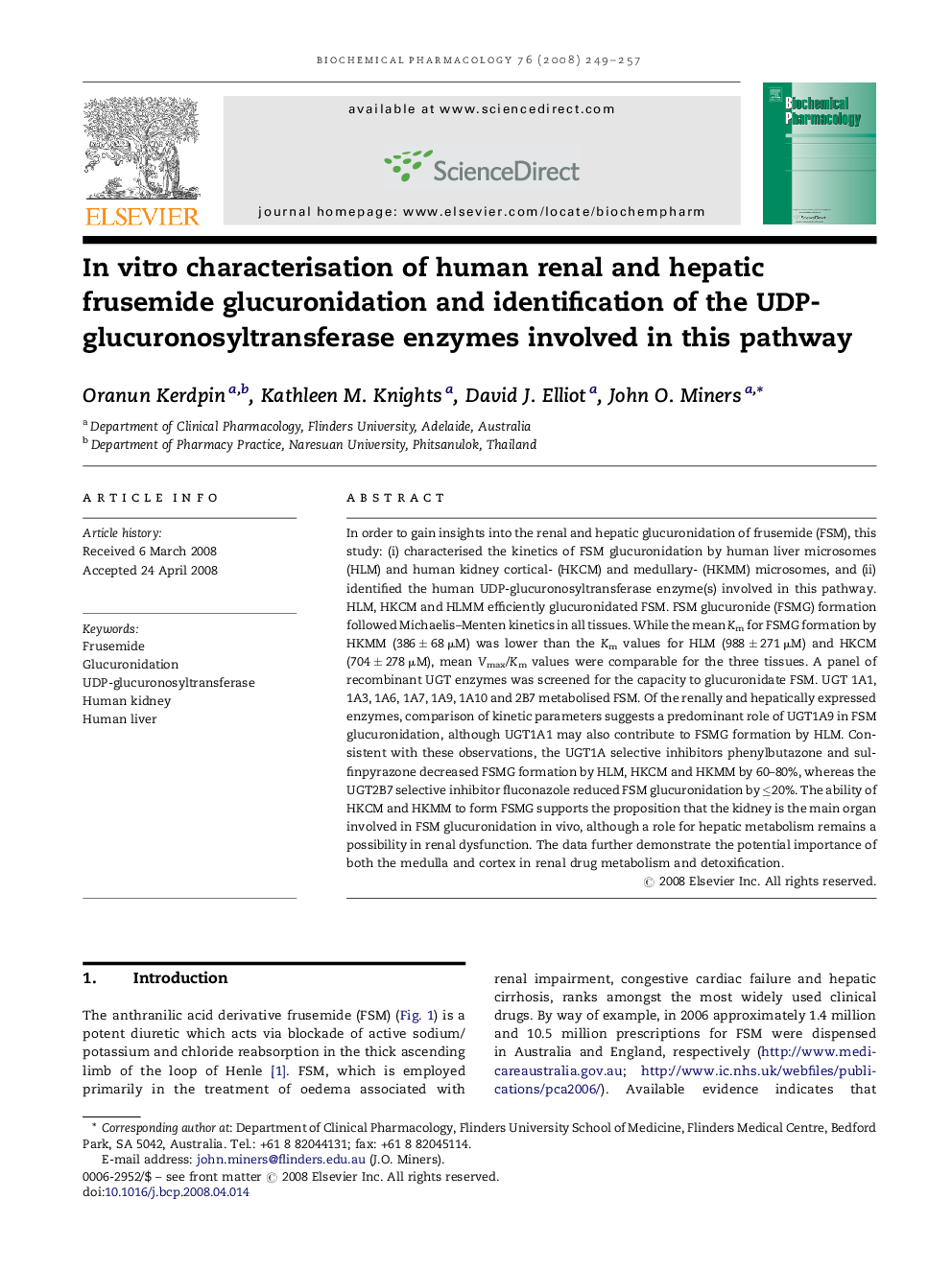 In vitro characterisation of human renal and hepatic frusemide glucuronidation and identification of the UDP-glucuronosyltransferase enzymes involved in this pathway