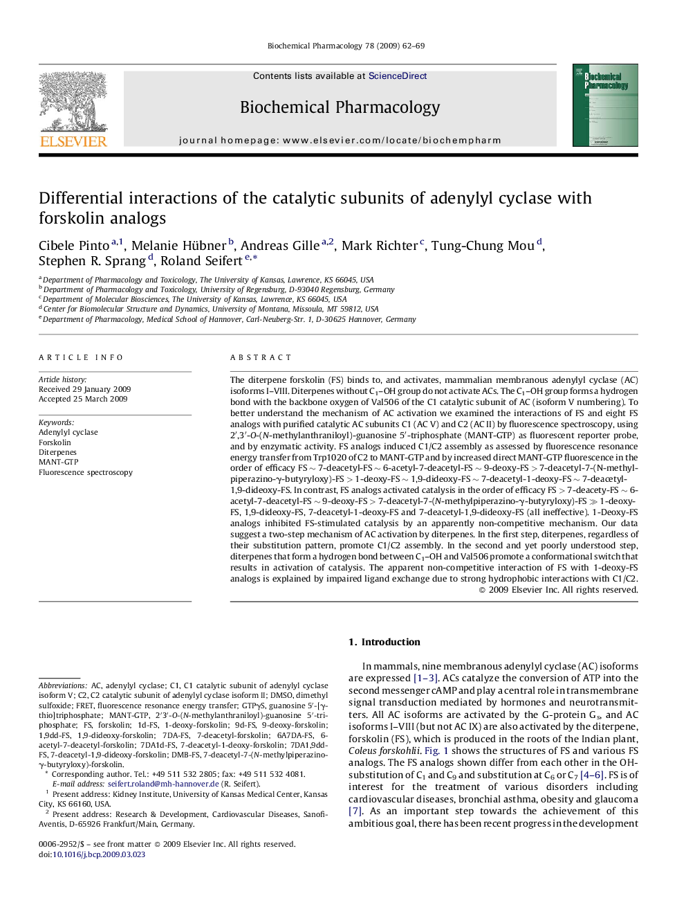 Differential interactions of the catalytic subunits of adenylyl cyclase with forskolin analogs