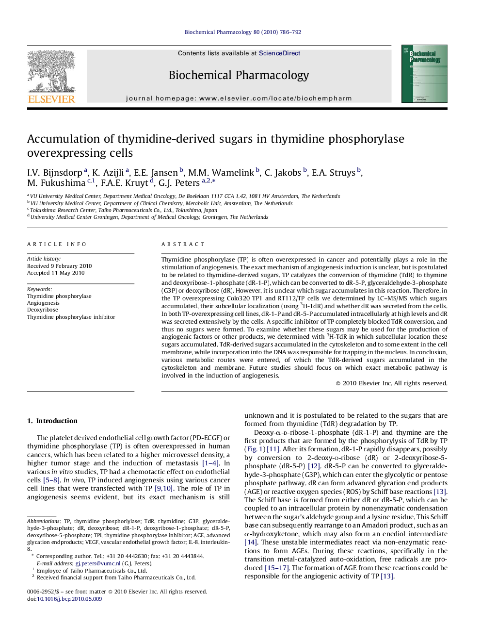 Accumulation of thymidine-derived sugars in thymidine phosphorylase overexpressing cells