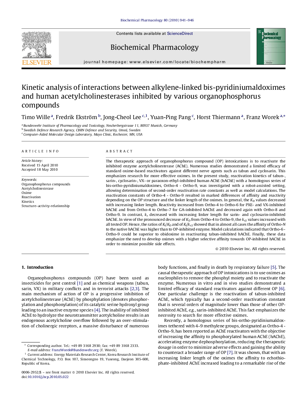 Kinetic analysis of interactions between alkylene-linked bis-pyridiniumaldoximes and human acetylcholinesterases inhibited by various organophosphorus compounds