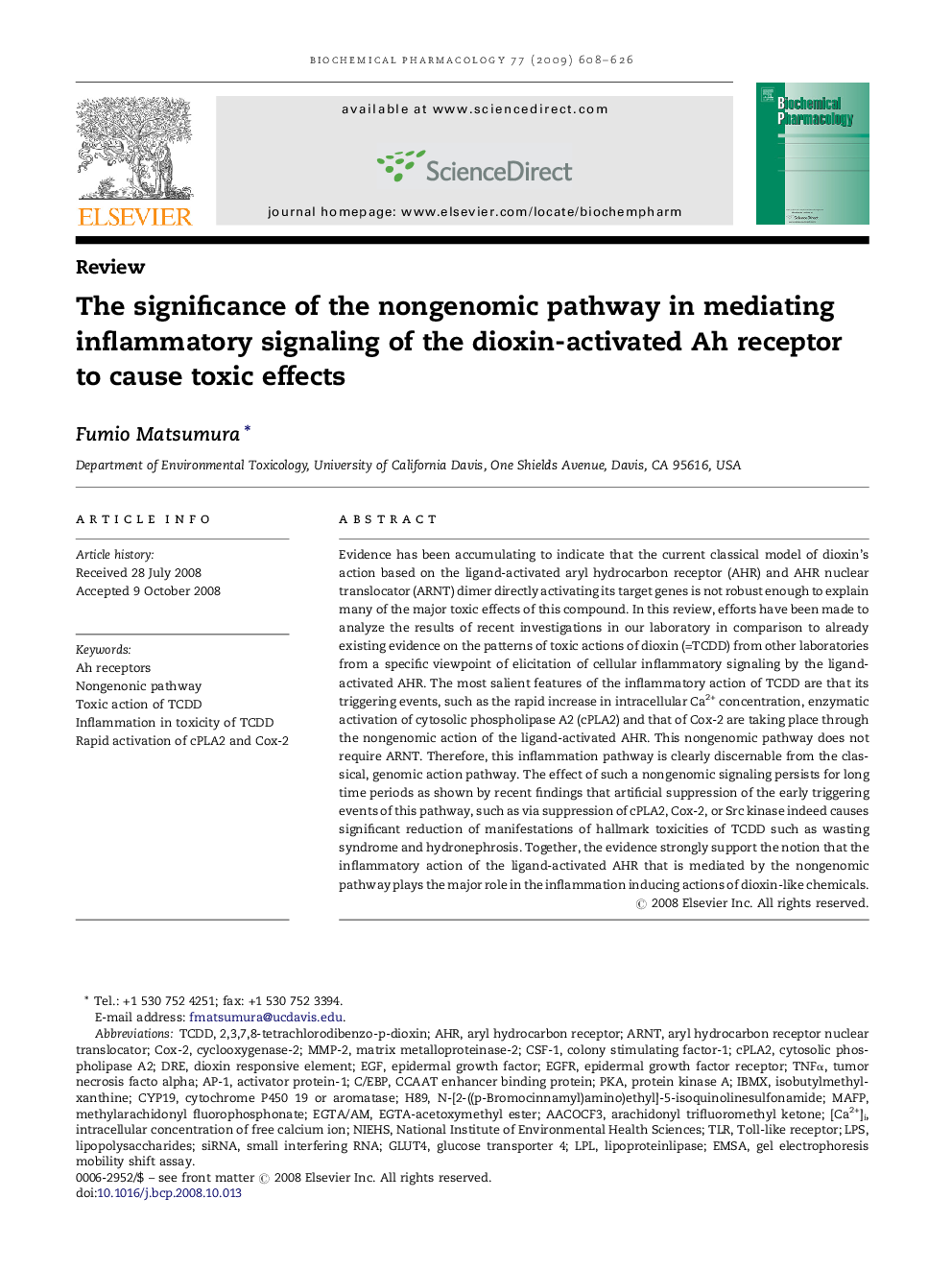 The significance of the nongenomic pathway in mediating inflammatory signaling of the dioxin-activated Ah receptor to cause toxic effects