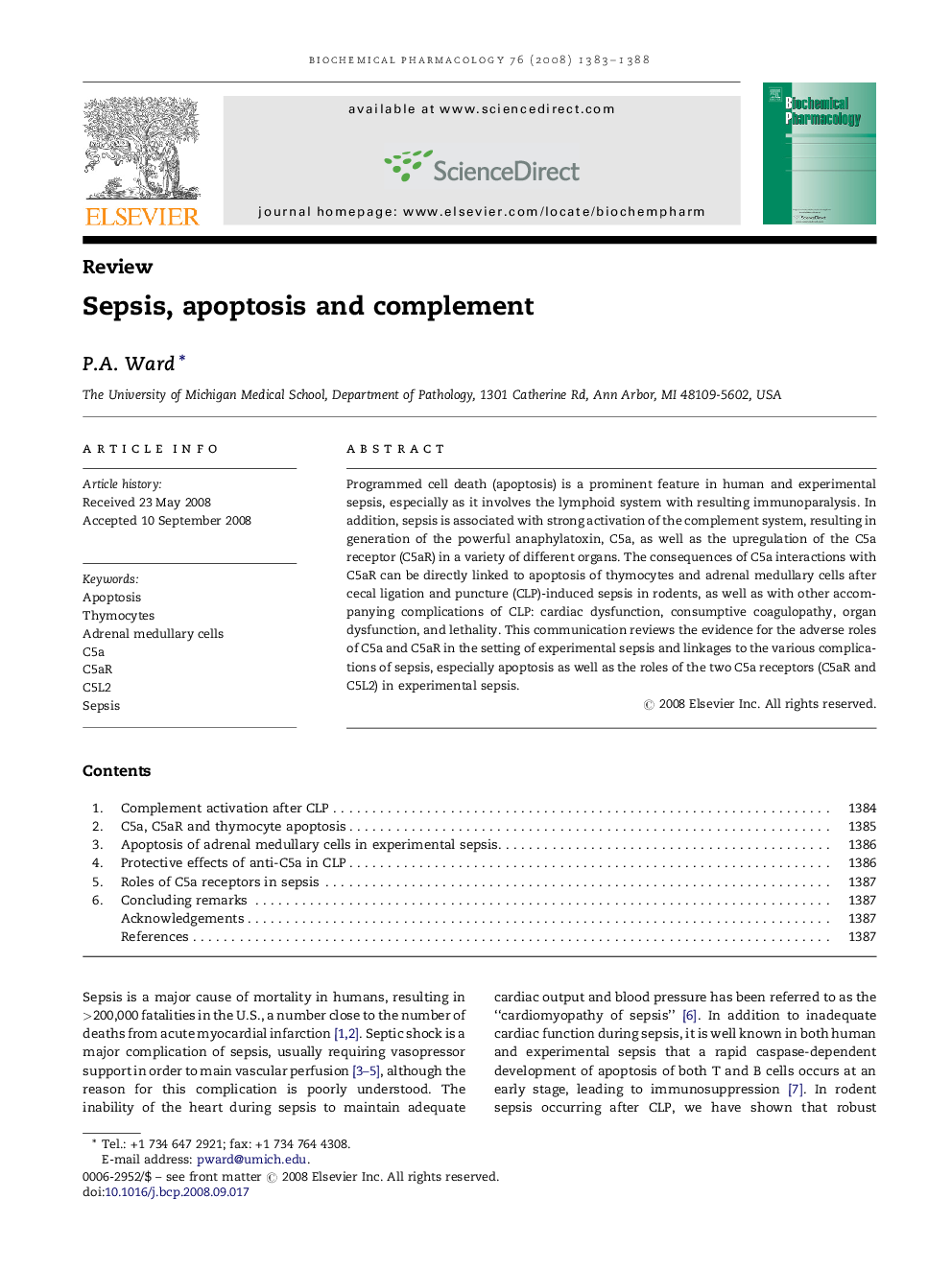 Sepsis, apoptosis and complement