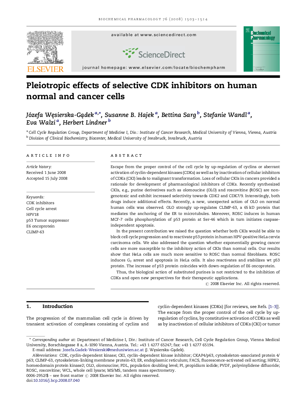 Pleiotropic effects of selective CDK inhibitors on human normal and cancer cells