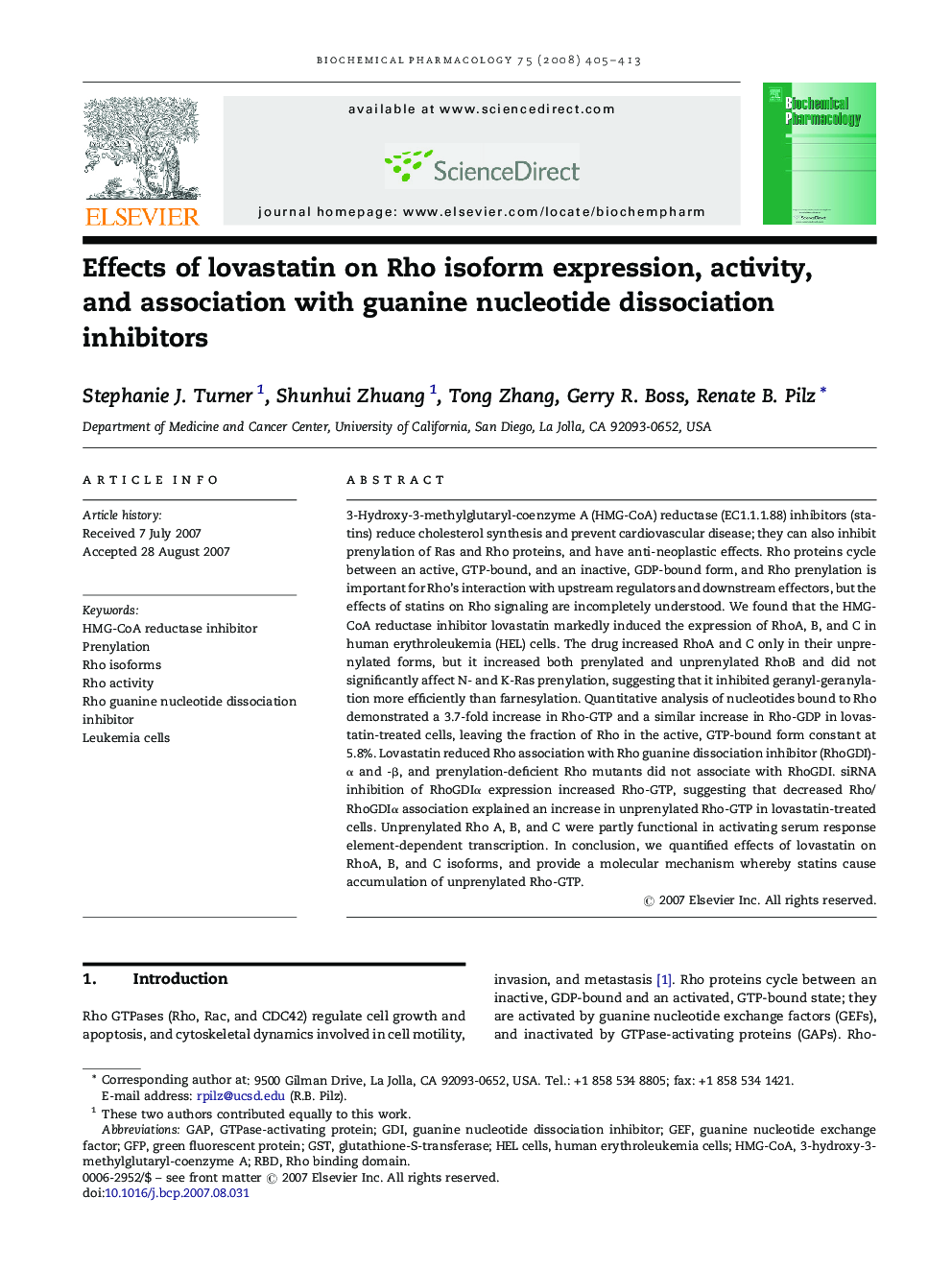 Effects of lovastatin on Rho isoform expression, activity, and association with guanine nucleotide dissociation inhibitors