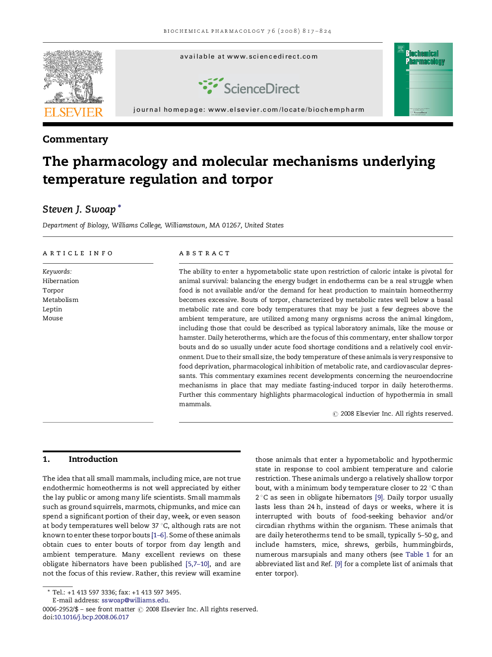 The pharmacology and molecular mechanisms underlying temperature regulation and torpor