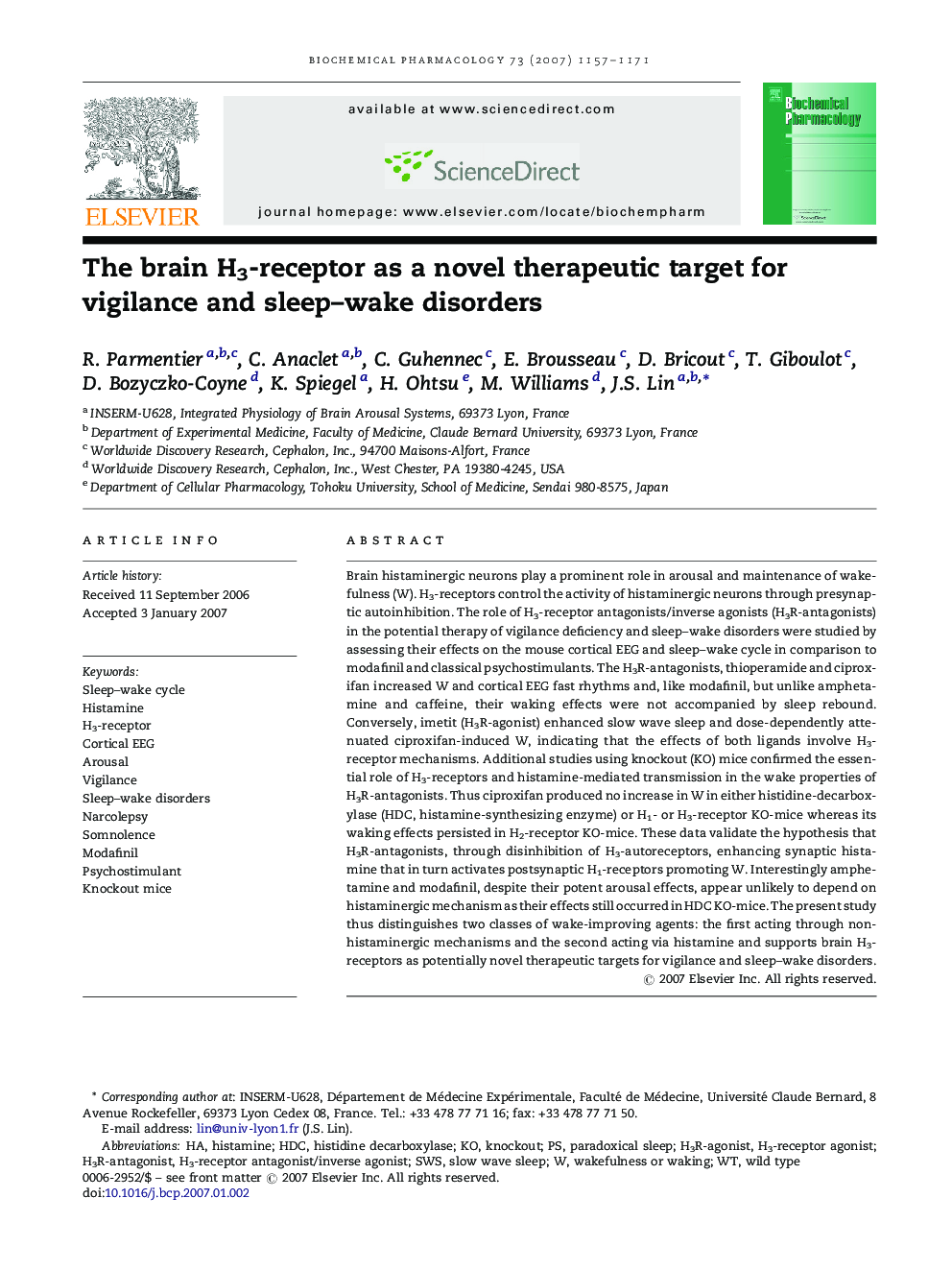 The brain H3-receptor as a novel therapeutic target for vigilance and sleep–wake disorders