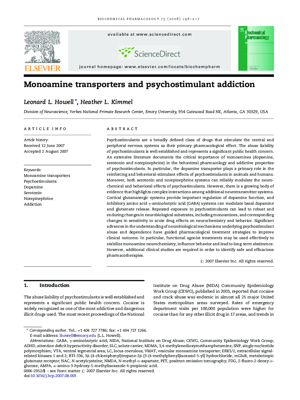 Monoamine transporters and psychostimulant addiction