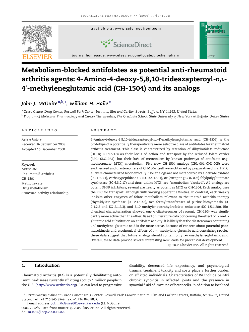 Metabolism-blocked antifolates as potential anti-rheumatoid arthritis agents: 4-Amino-4-deoxy-5,8,10-trideazapteroyl-d,l-4′-methyleneglutamic acid (CH-1504) and its analogs