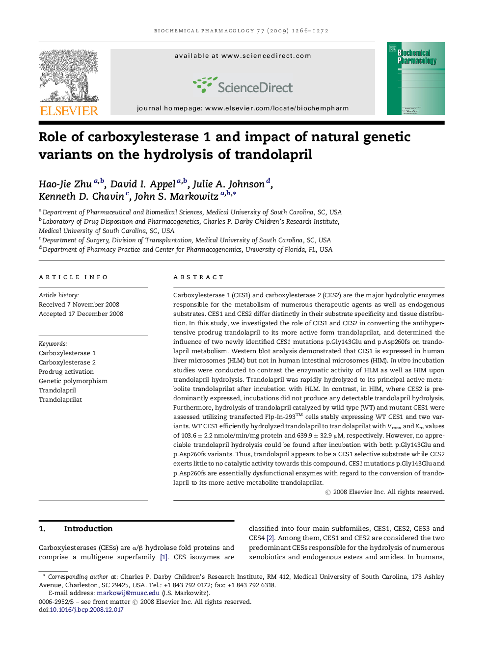 Role of carboxylesterase 1 and impact of natural genetic variants on the hydrolysis of trandolapril