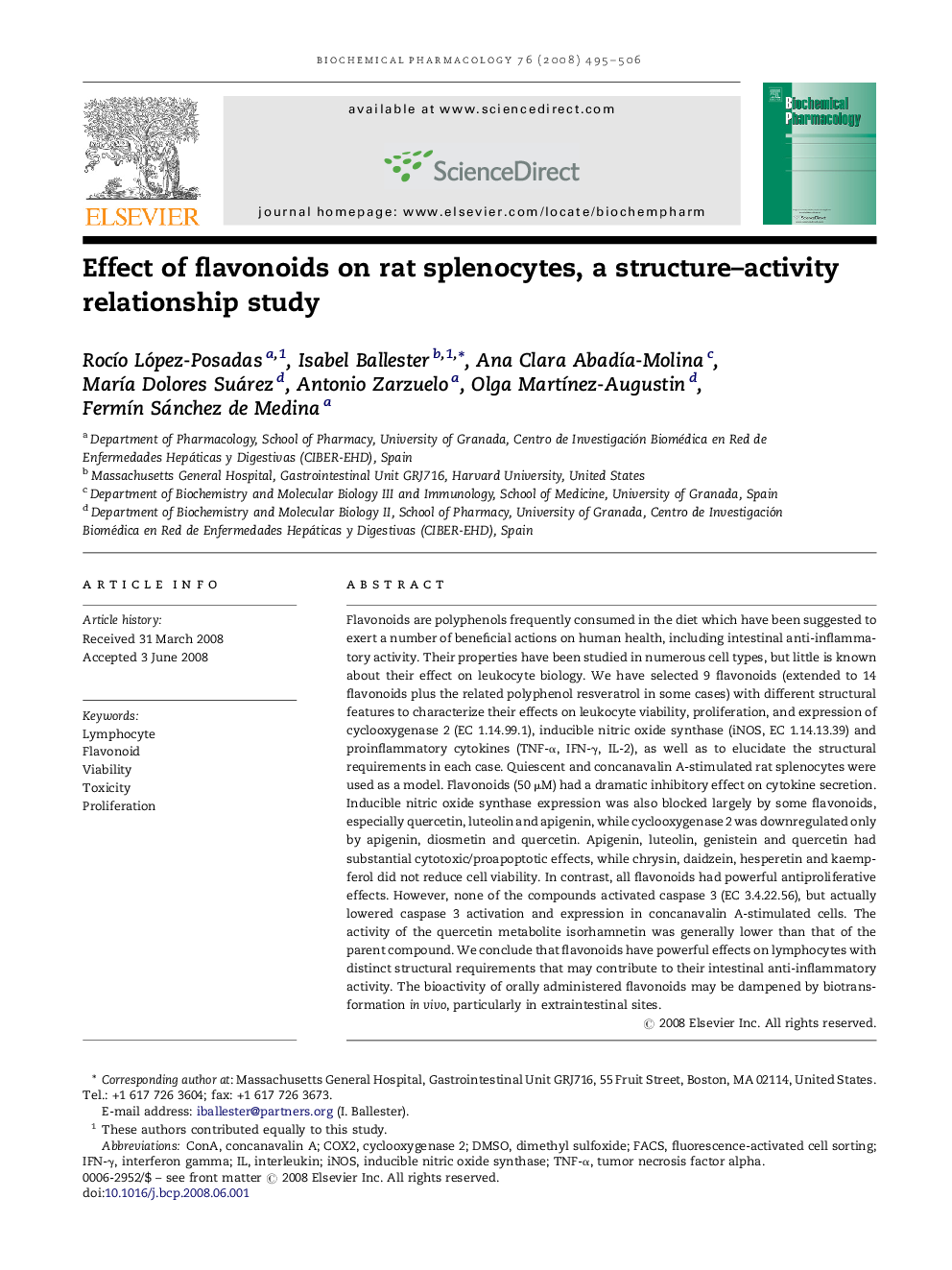 Effect of flavonoids on rat splenocytes, a structure–activity relationship study