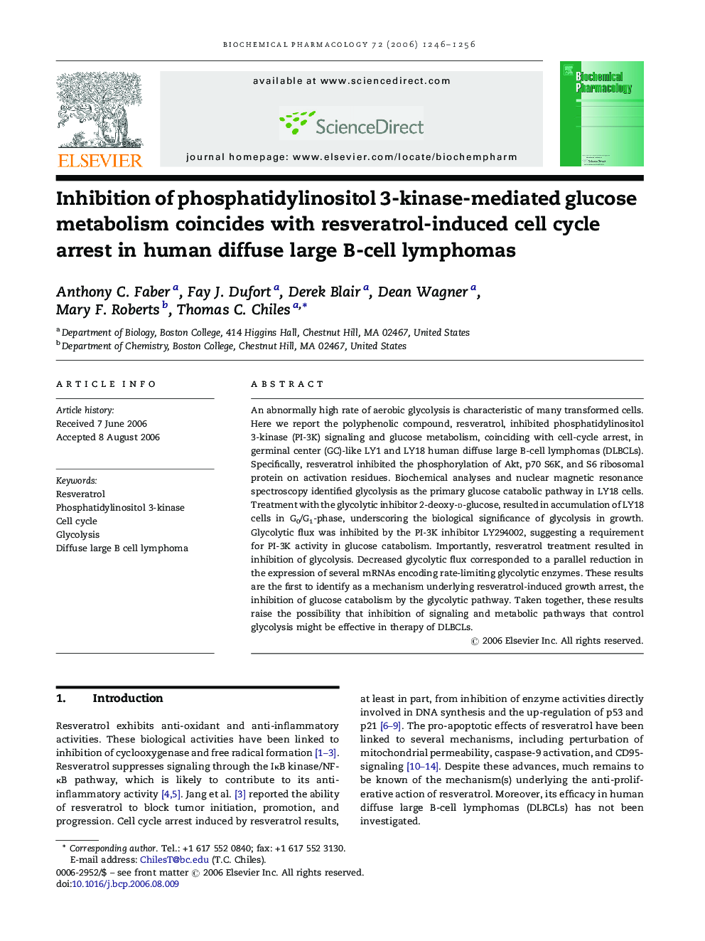 Inhibition of phosphatidylinositol 3-kinase-mediated glucose metabolism coincides with resveratrol-induced cell cycle arrest in human diffuse large B-cell lymphomas