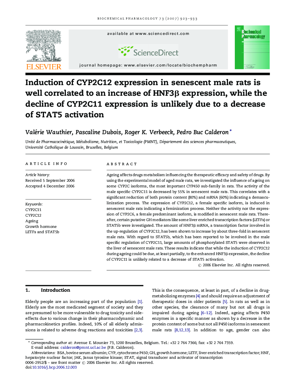 Induction of CYP2C12 expression in senescent male rats is well correlated to an increase of HNF3β expression, while the decline of CYP2C11 expression is unlikely due to a decrease of STAT5 activation