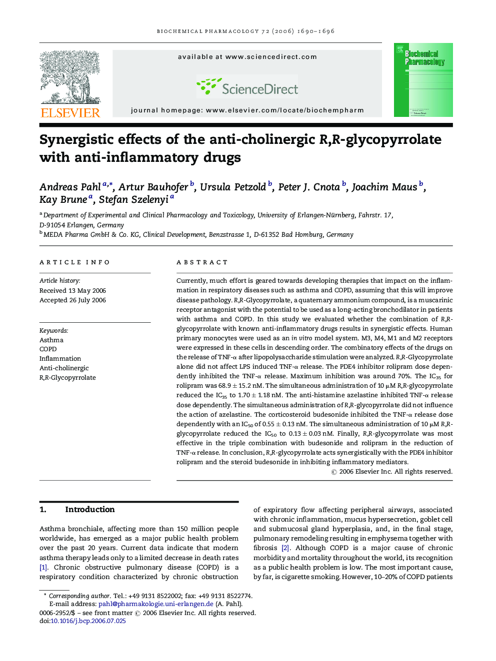 Synergistic effects of the anti-cholinergic R,R-glycopyrrolate with anti-inflammatory drugs