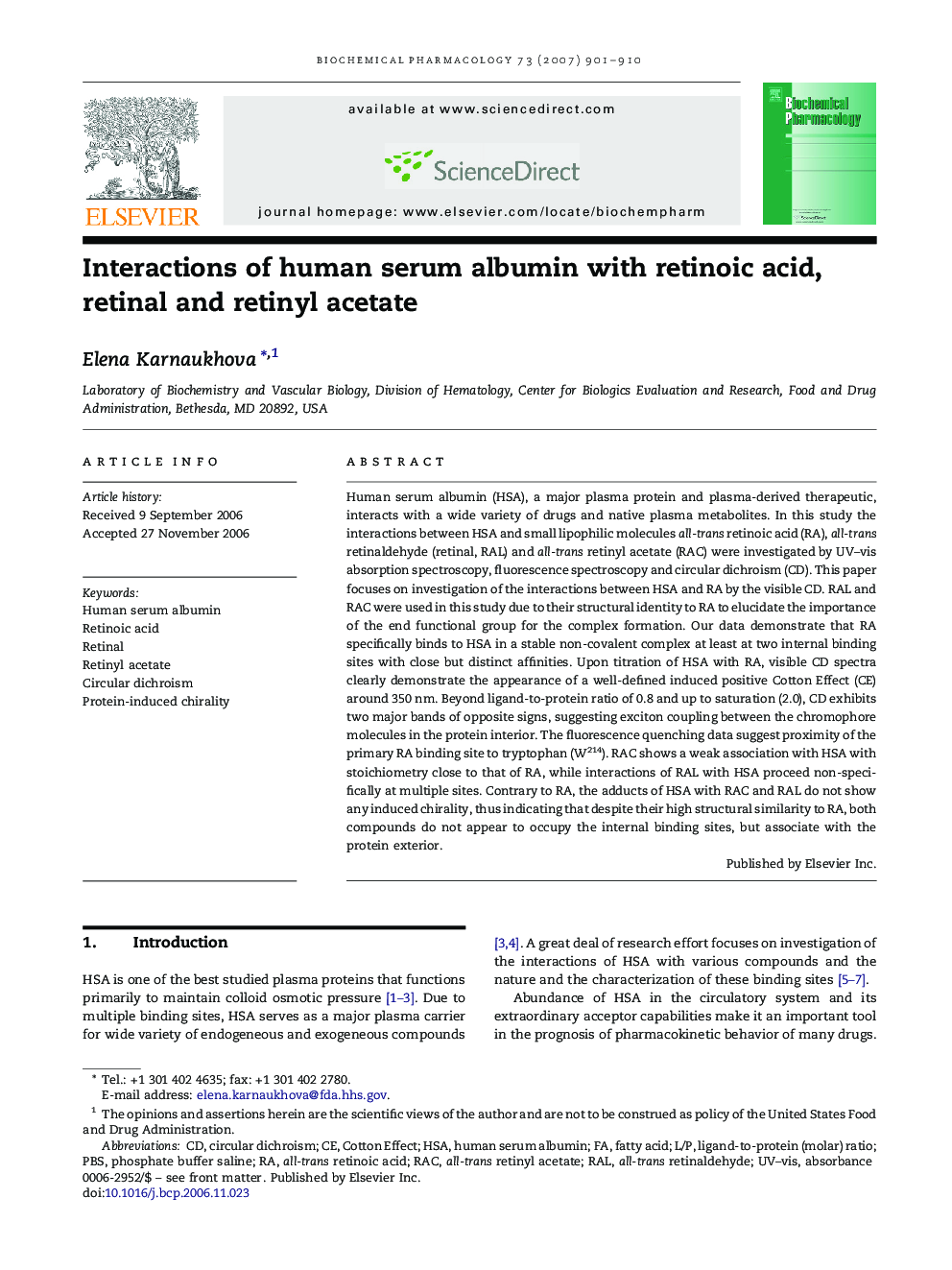 Interactions of human serum albumin with retinoic acid, retinal and retinyl acetate