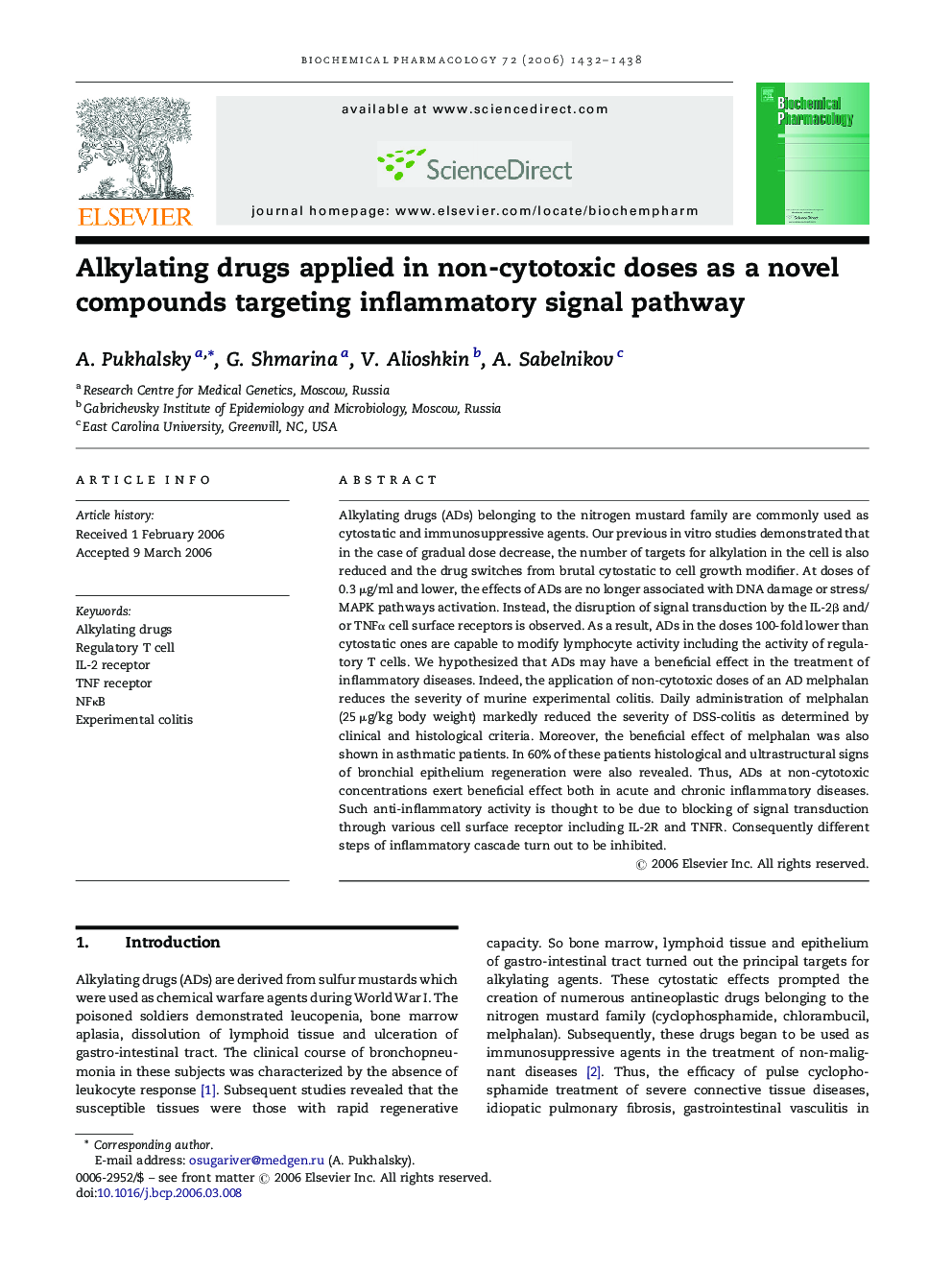 Alkylating drugs applied in non-cytotoxic doses as a novel compounds targeting inflammatory signal pathway