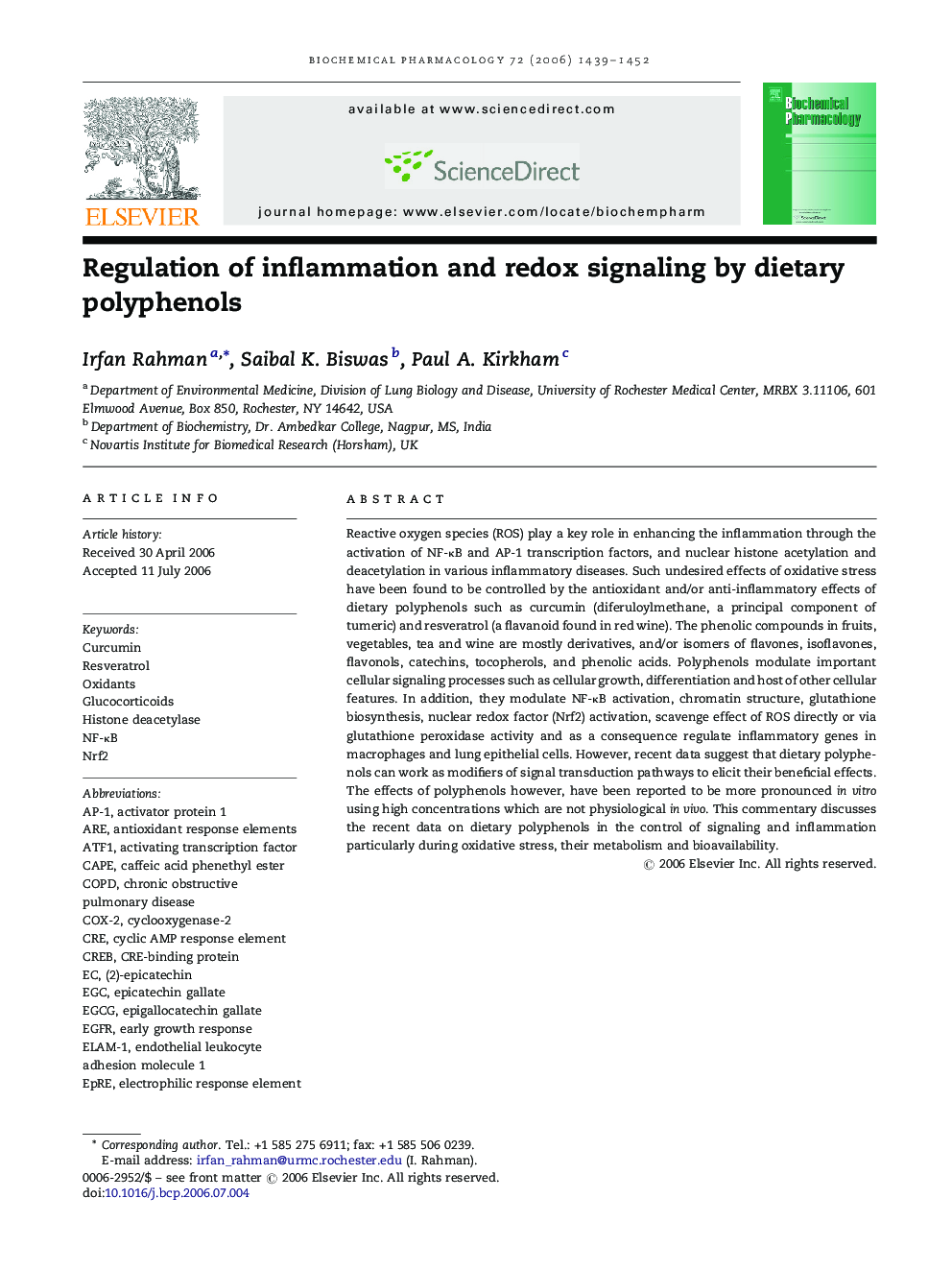 Regulation of inflammation and redox signaling by dietary polyphenols