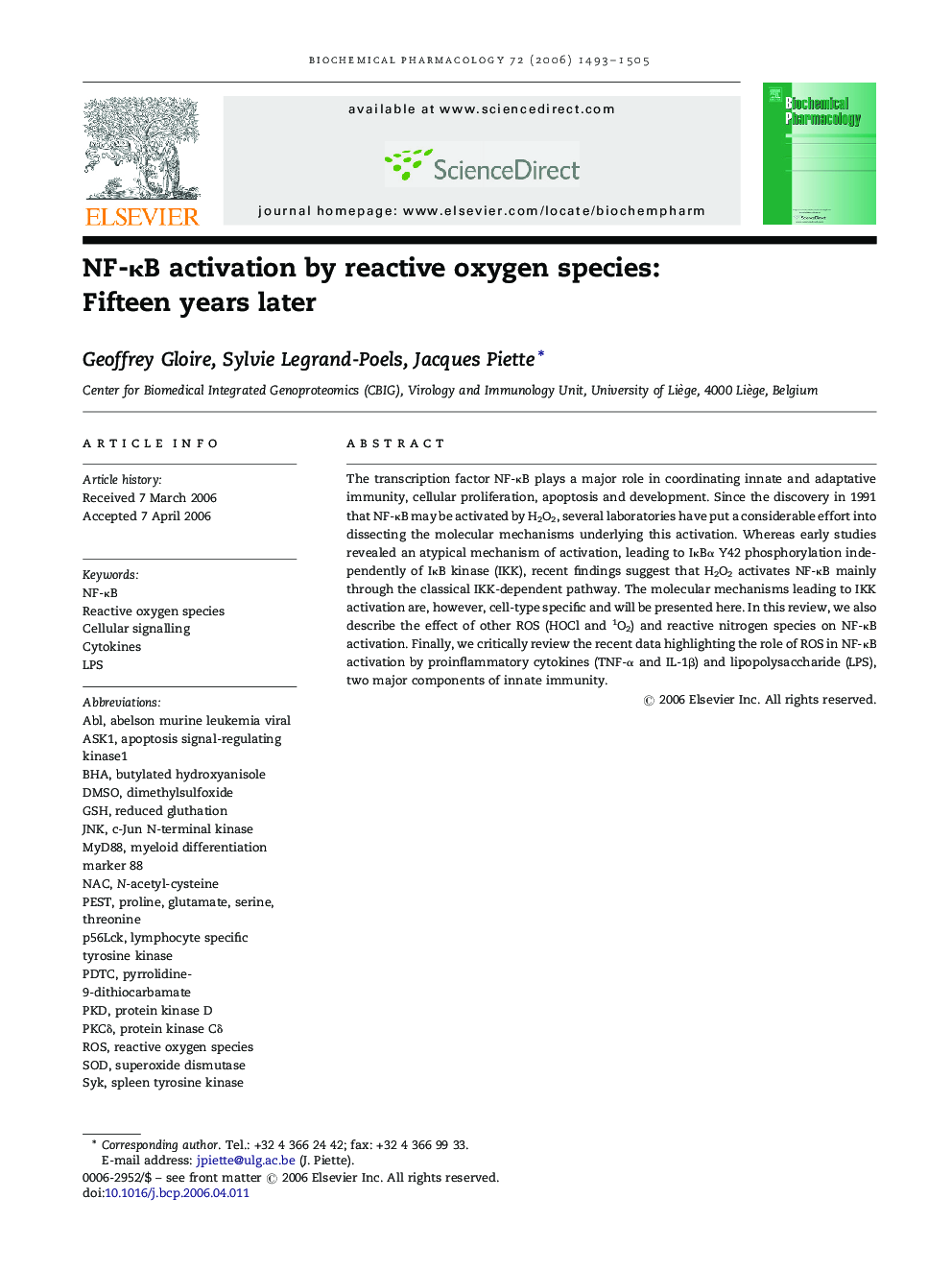 NF-κB activation by reactive oxygen species: Fifteen years later