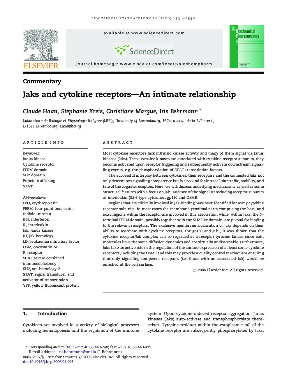Jaks and cytokine receptors—An intimate relationship