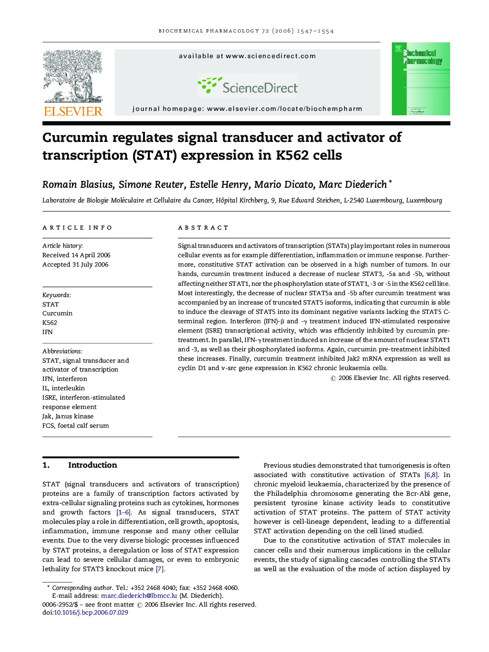 Curcumin regulates signal transducer and activator of transcription (STAT) expression in K562 cells