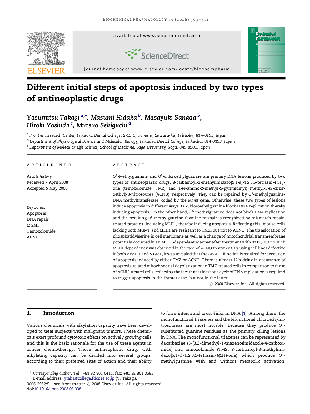 عکس صفحه اول مقاله: Different initial steps of apoptosis induced by two types of antineoplastic drugs Different initial steps of apoptosis induced by two types of antineoplastic drugs