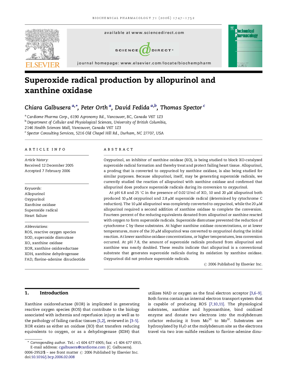 Superoxide radical production by allopurinol and xanthine oxidase